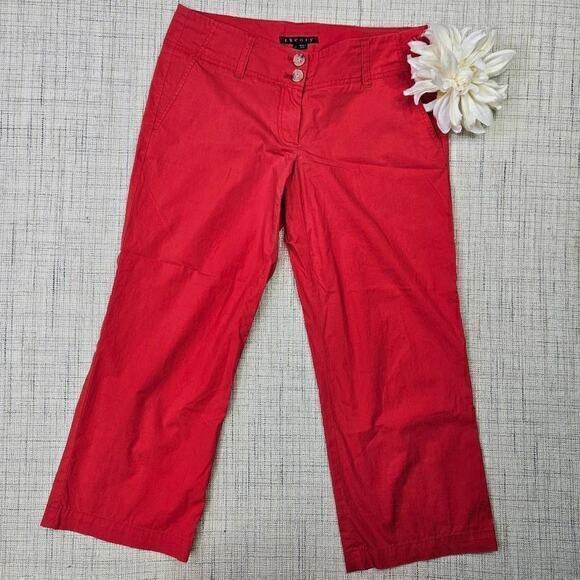 Theory Women's Red Zeta C Flats Cropped Stretch‎ Cotton Wide Leg Pants Size 2 - Picture 1 of 6